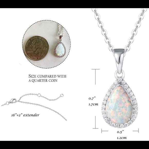 WHITE Opal Sterling Silver Necklace Cubic Zirconia - Picture 4 of 6